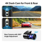 4K Dash Cam – Ultra HD recording with front/rear cameras, night vision, and 24/7 monitoring