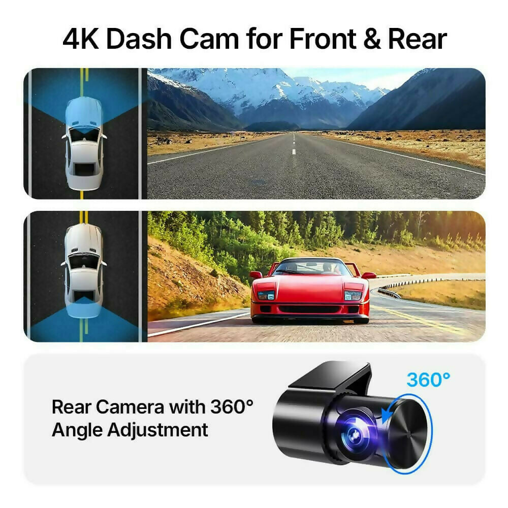 4K Dash Cam – Ultra HD recording with front/rear cameras, night vision, and 24/7 monitoring