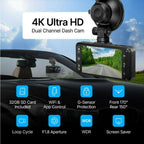 4K Dash Cam – Ultra HD recording with front/rear cameras, night vision, and 24/7 monitoring