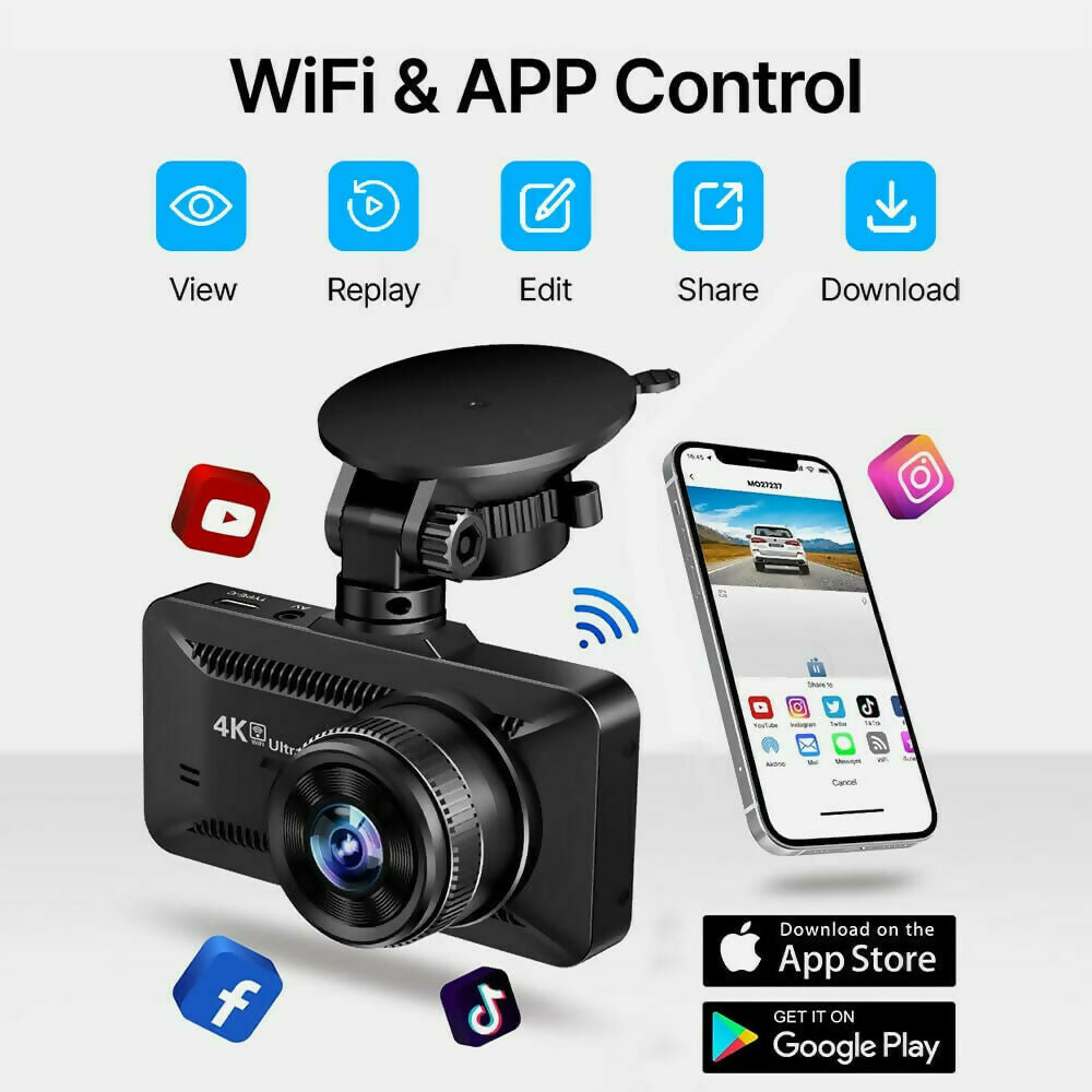 4K Dash Cam – Ultra HD recording with front/rear cameras, night vision, and 24/7 monitoring